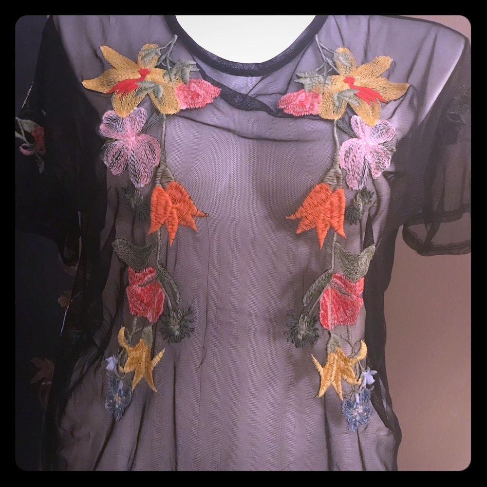 Zara mesh embroidered tee